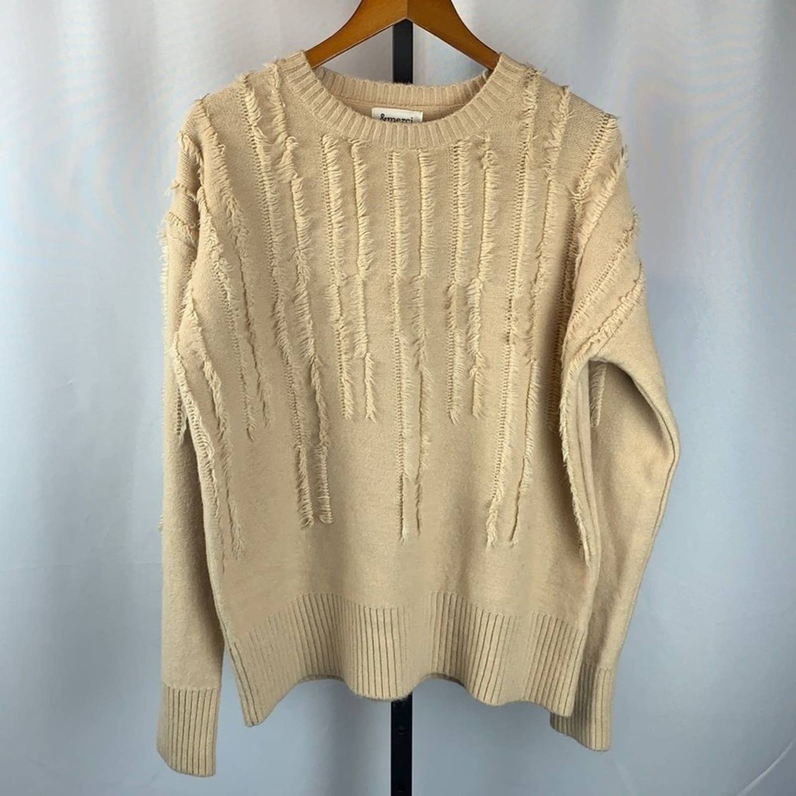 &Merci Fringe Camel Long Sleeve Sweater Nwot